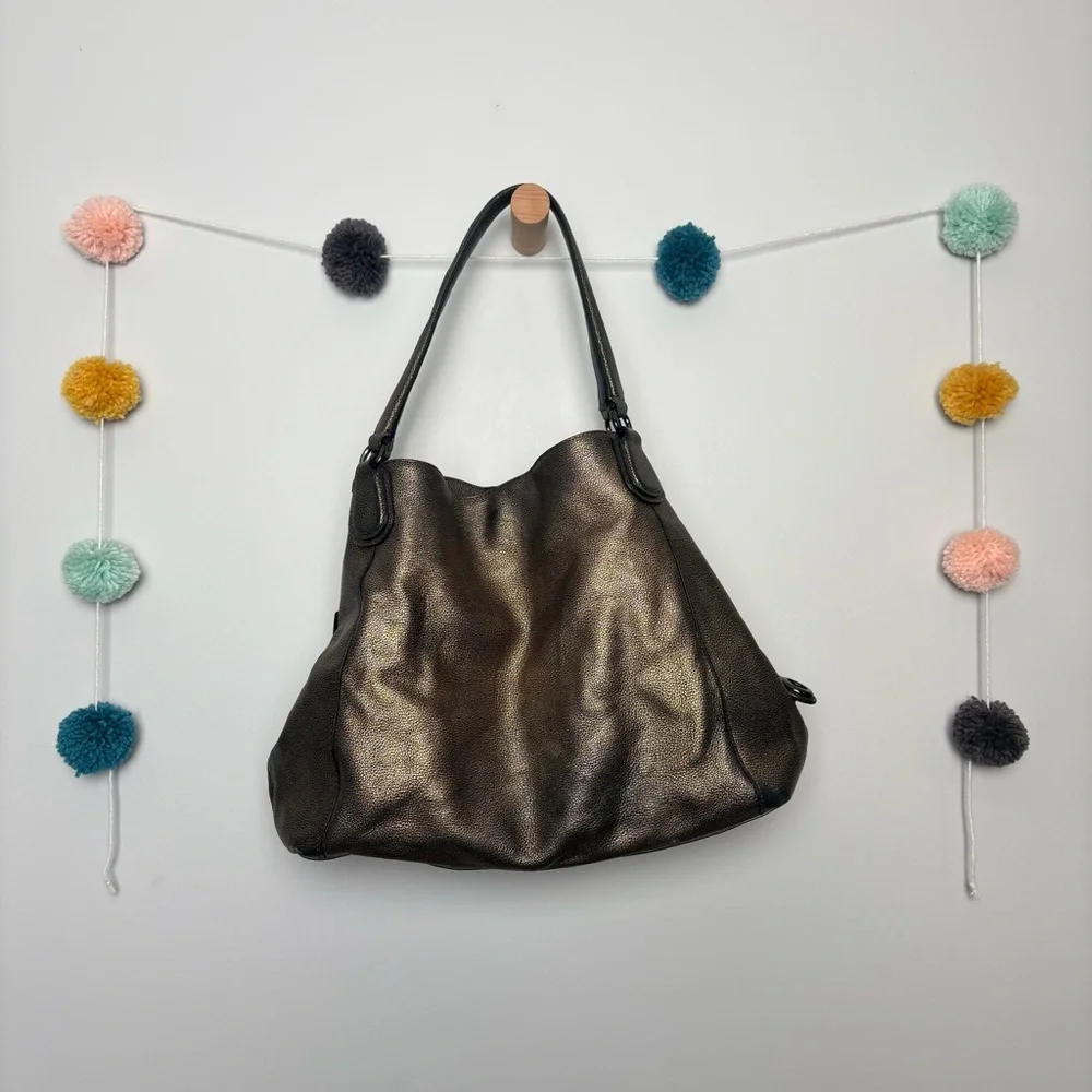 Coach Edie Metallic Gold Pebbled Shoulder Bag